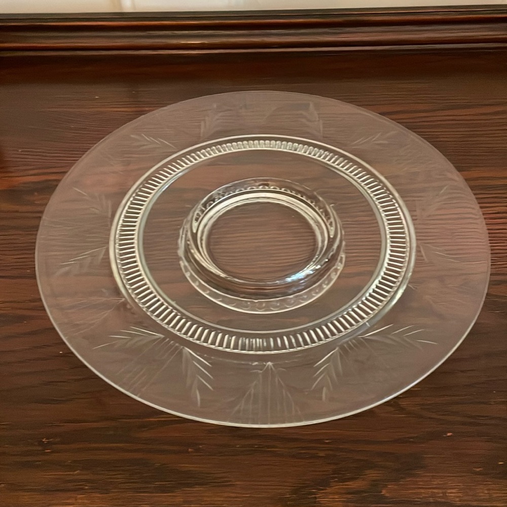 Vintage Large Glass Platter with Etched Designed border